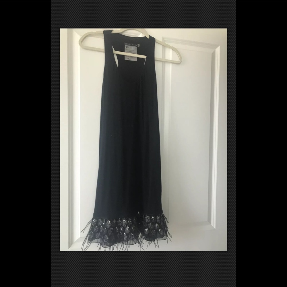 Alice + Olivia Black Boucle Dress w Feathered Hem